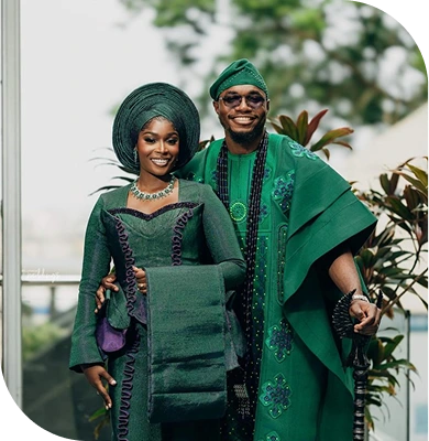 Couple on Green Attire - Threads & Treasure - Where Creativity Meets Operational Excellence.